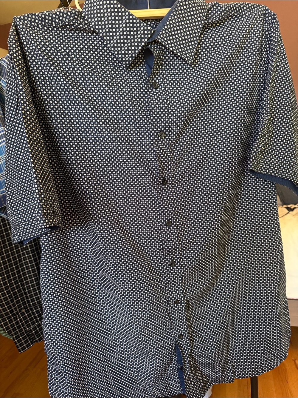 Men's Navy Short-Sleeve Microdot Dress Shirt